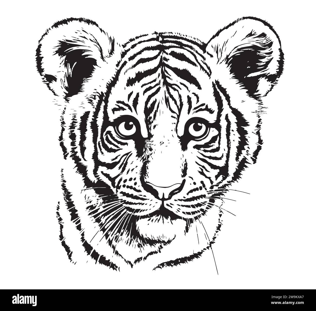 Tigre cub dessiné avec de l'encre des mains d'un tatouage prédateur illustration vectorielle Illustration de Vecteur