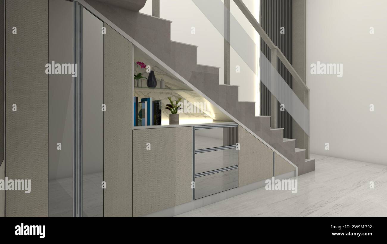 Design minimaliste sous les escaliers Banque D'Images