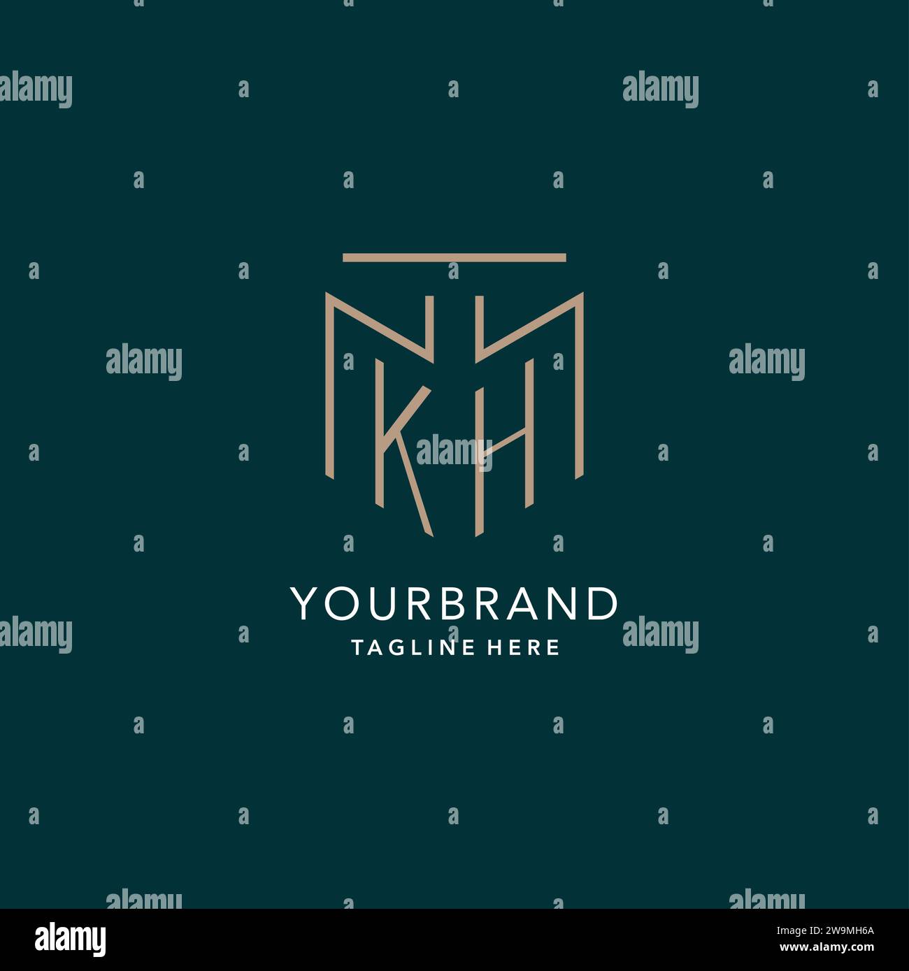 Monogramme de logo KH moderne de luxe avec graphique vectoriel de style monoline géométrique Illustration de Vecteur