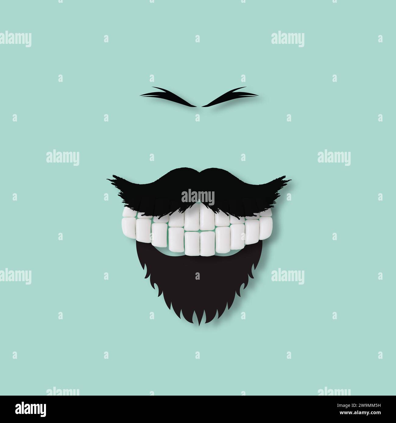Disposition créative des dents humaines faite avec des chewing-gums sans sucre blanc sur fond vert pastel. Concept minimal. Idée de marketing de chewing-gum à la mode. Banque D'Images