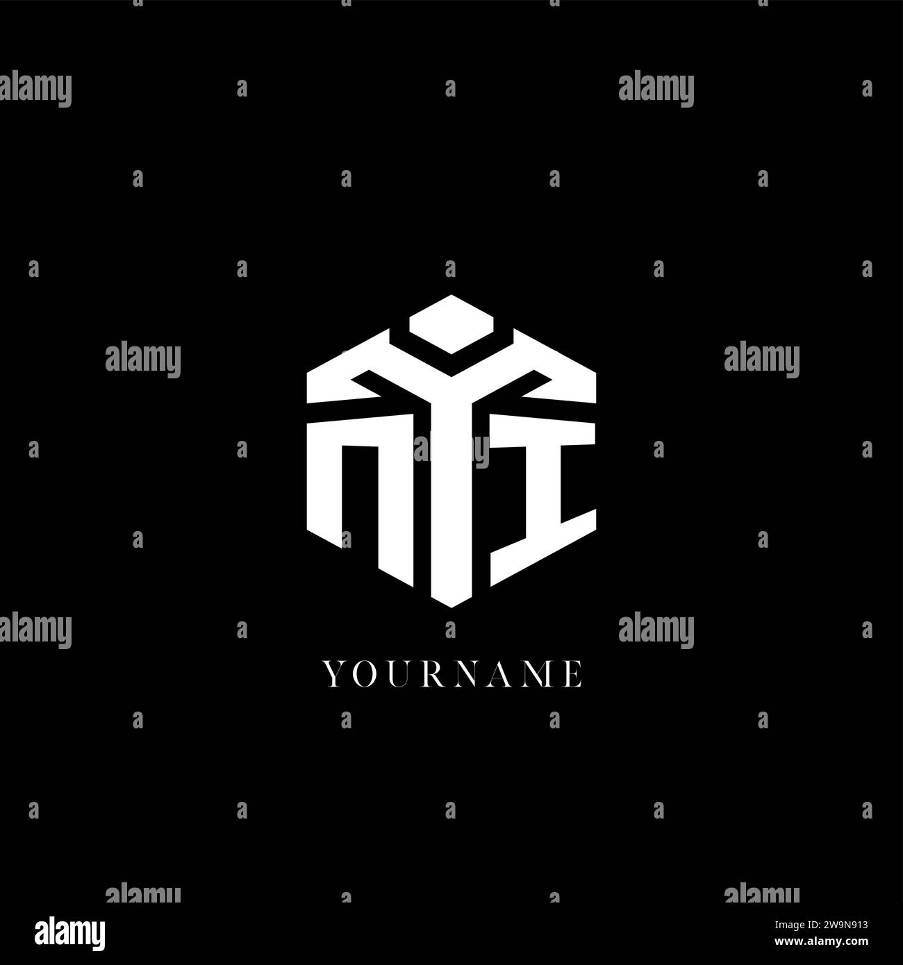 Graphique vectoriel de style géométrique de forme hexagonale du logo ni initial Illustration de Vecteur