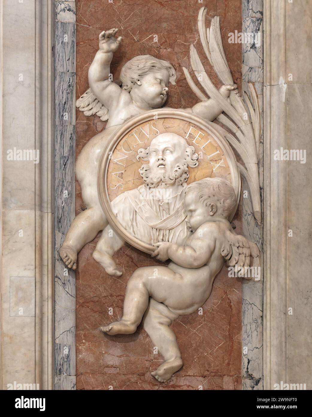 Plaque commémorative du pape Saint Félix Ier, mort en 274 après J.-C., dans la basilique Saint-Pierre, Vatican, Rome, Italie Banque D'Images