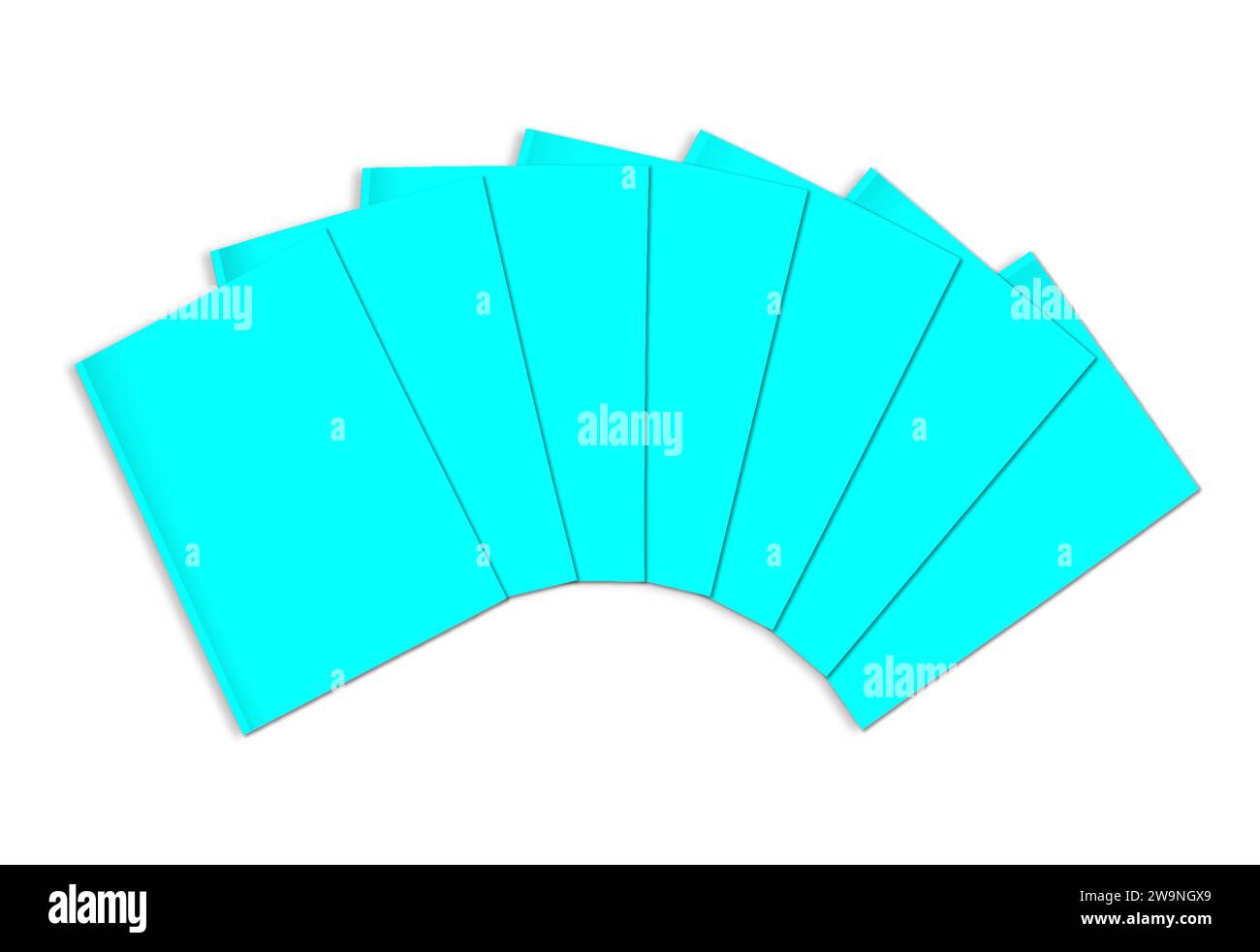 Modèle vierge de magazine cyan pour la mise en page et la conception de la présentation. Rendu 3D. Image générée numériquement. Isolé sur fond blanc. Banque D'Images