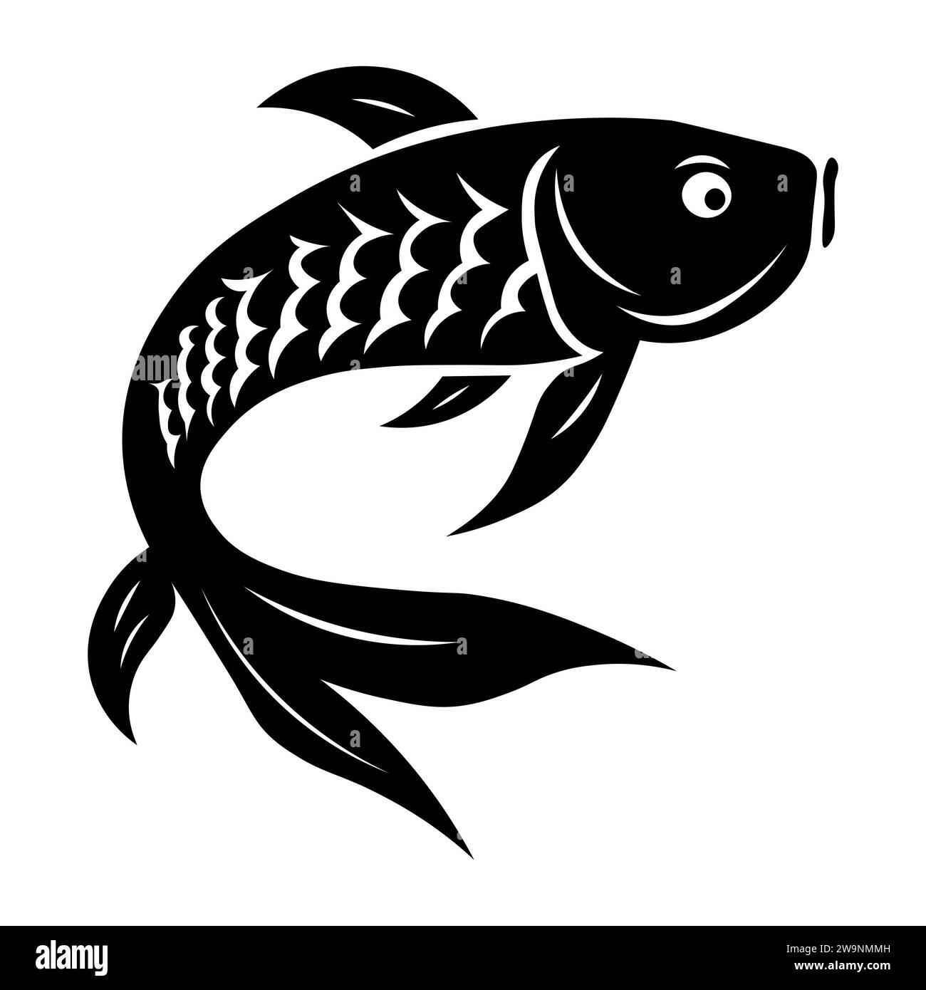 Icône de vecteur noir de poisson Koi sur fond blanc Illustration de Vecteur