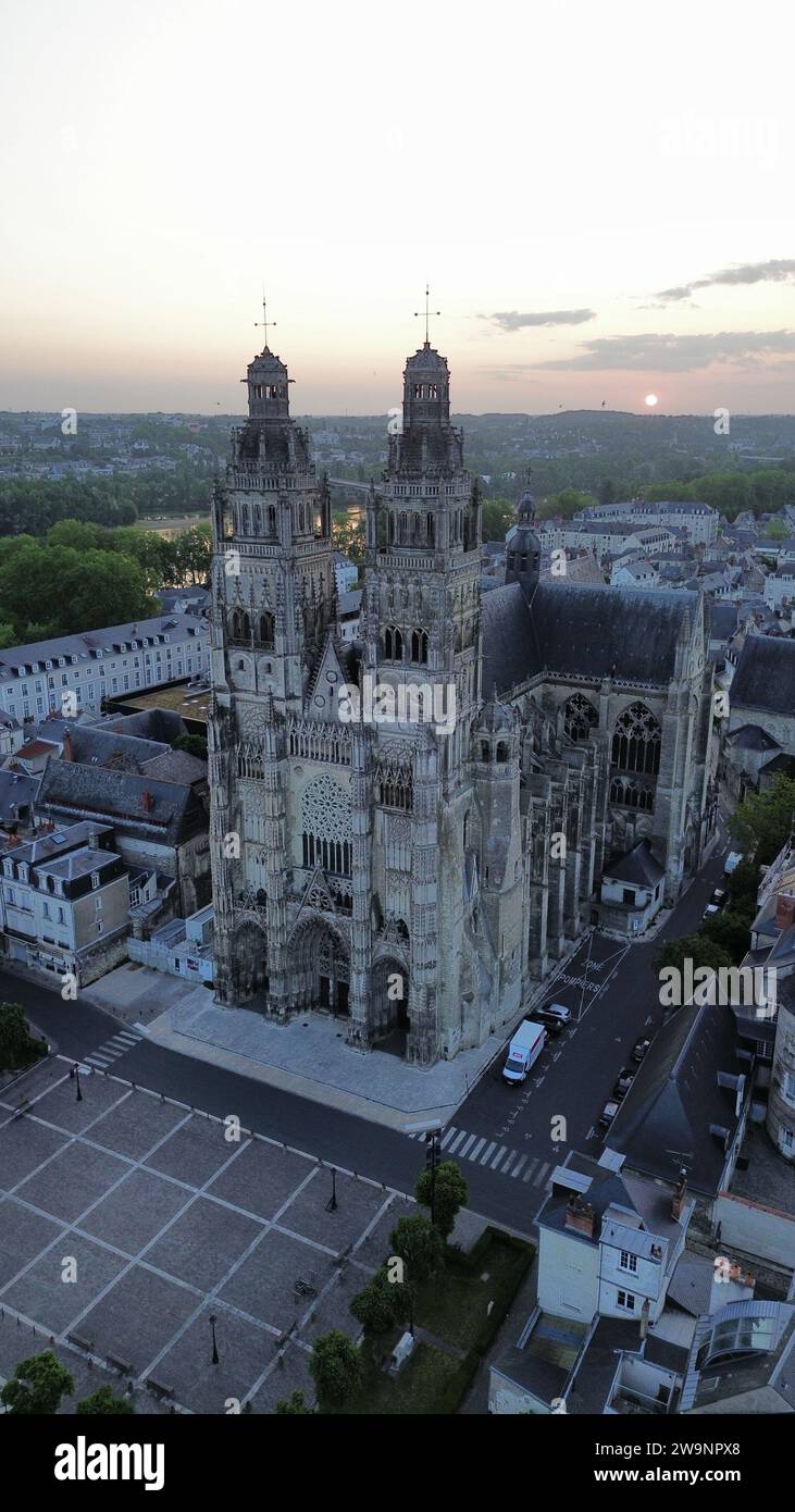 Drone photo Tours Cathédrale France Europe Banque D'Images