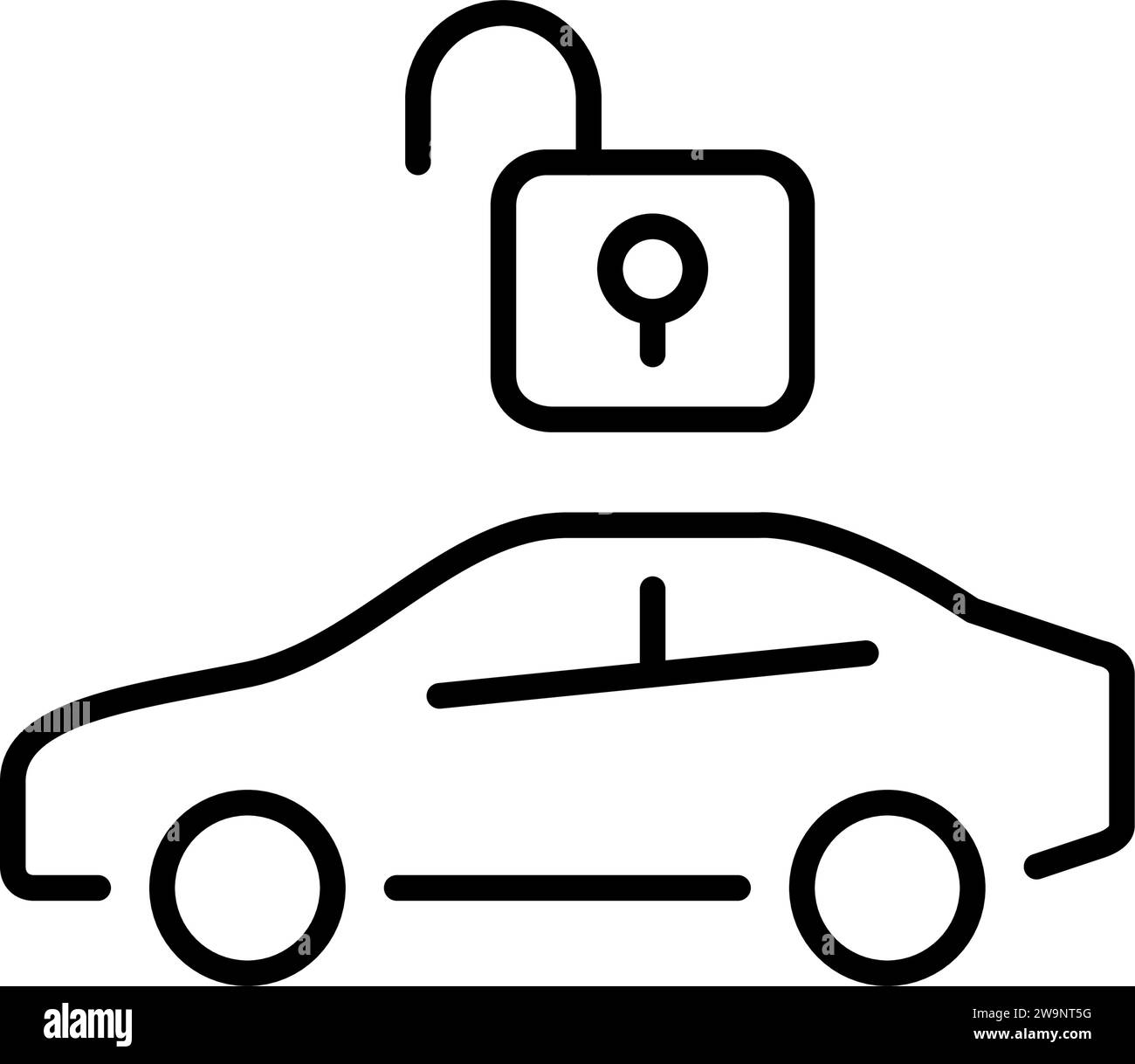 Vue latérale de la voiture. Serrure électrique centralisée déverrouillée. Icône Pixel Perfect Illustration de Vecteur