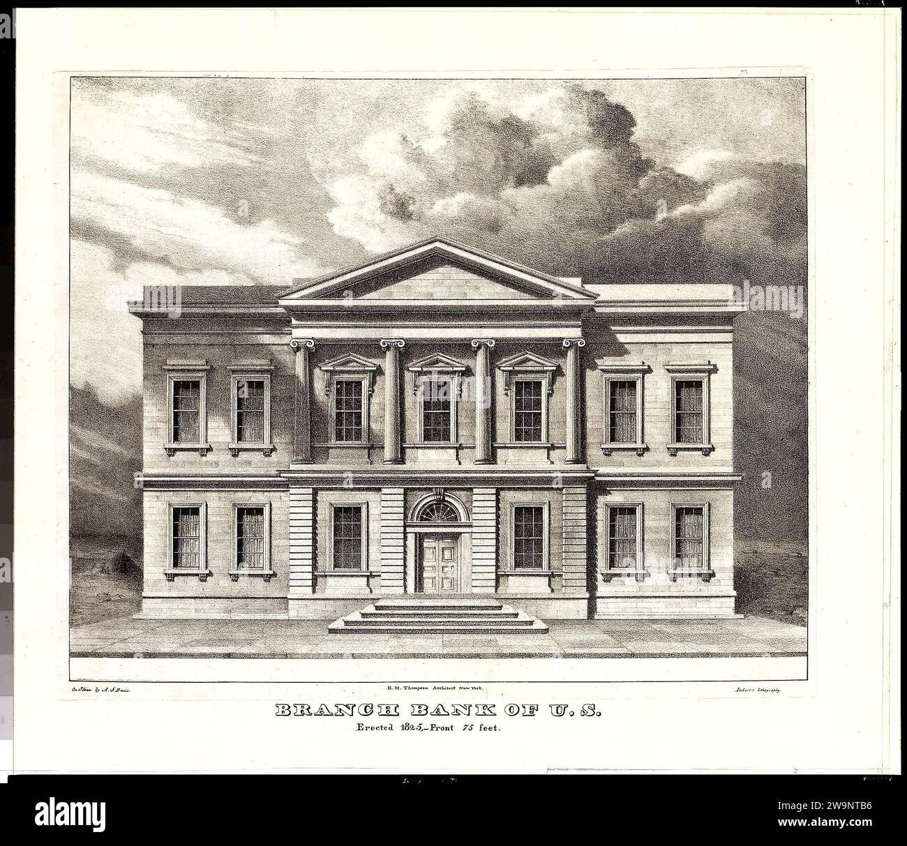The Branch Bank of the United States, Wall Street, New York, érigé en 1825 (d'après les vues des bâtiments publics de la ville de New York correctement dessiné sur pierre par A. J. Davis, 1827) 1954 par Alexander Jackson Davis Banque D'Images