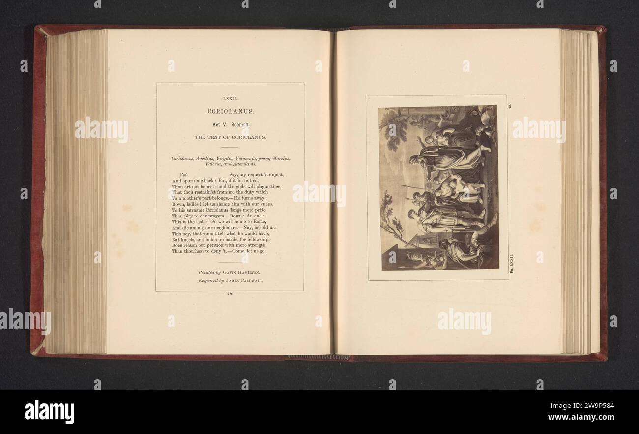 Production photographique d'une estampe à une peinture de Gavin Hamilton, représentant une scène de Coriolanus de William Shakespeare, Stephen Ayling, d'après James Caldwall, d'après Gavin Hamilton, c. 1854 - dans ou avant 1864 photographie vous pouvez voir l'acte V, scène 3 avec une compagnie devant la tente de Gaius Marcius Coriolanus. Londres support photographique albumen imprimer des œuvres spécifiques de la littérature Banque D'Images