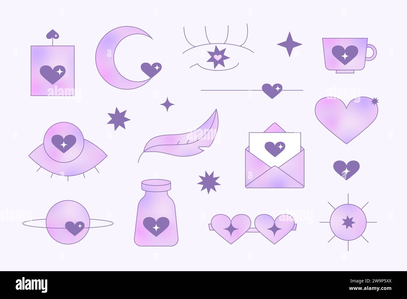 Jeu d'éléments gragients flous flous simples Y2K. Illustrations vectorielles holographiques de Saint Valentin. Illustration de Vecteur
