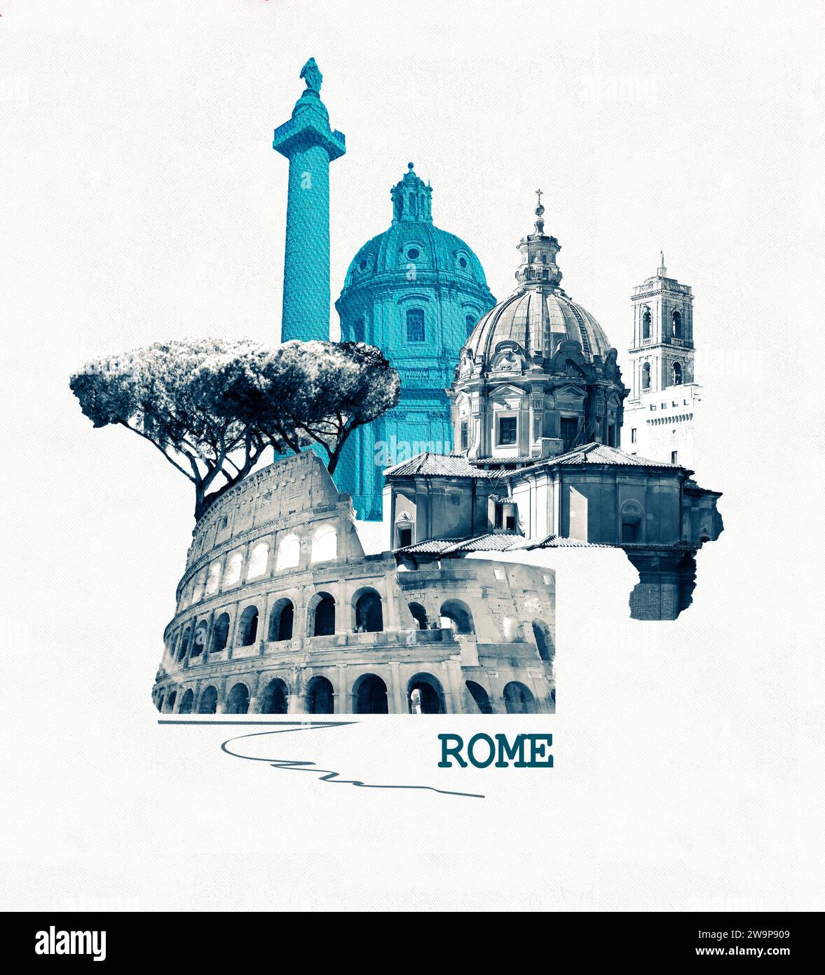 Collage de monuments célèbres de Rome. Le design d'art moderne de meilleures vues de Rome, Ital à l'Europe. Banque D'Images