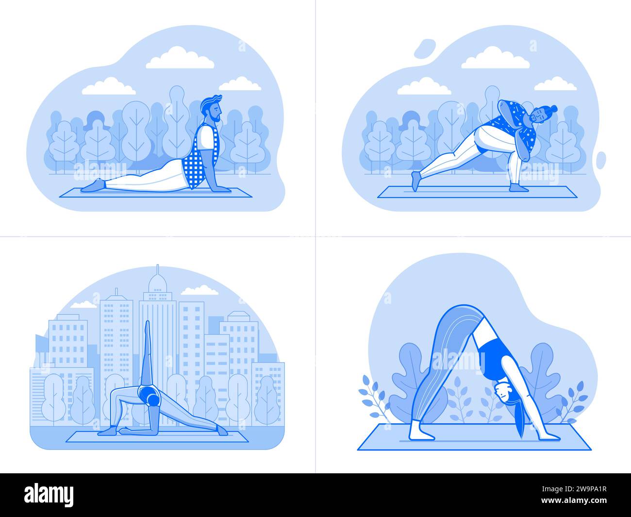 Diverses personnes faisant du yoga entraînement en plein air au parc Illustration de Vecteur