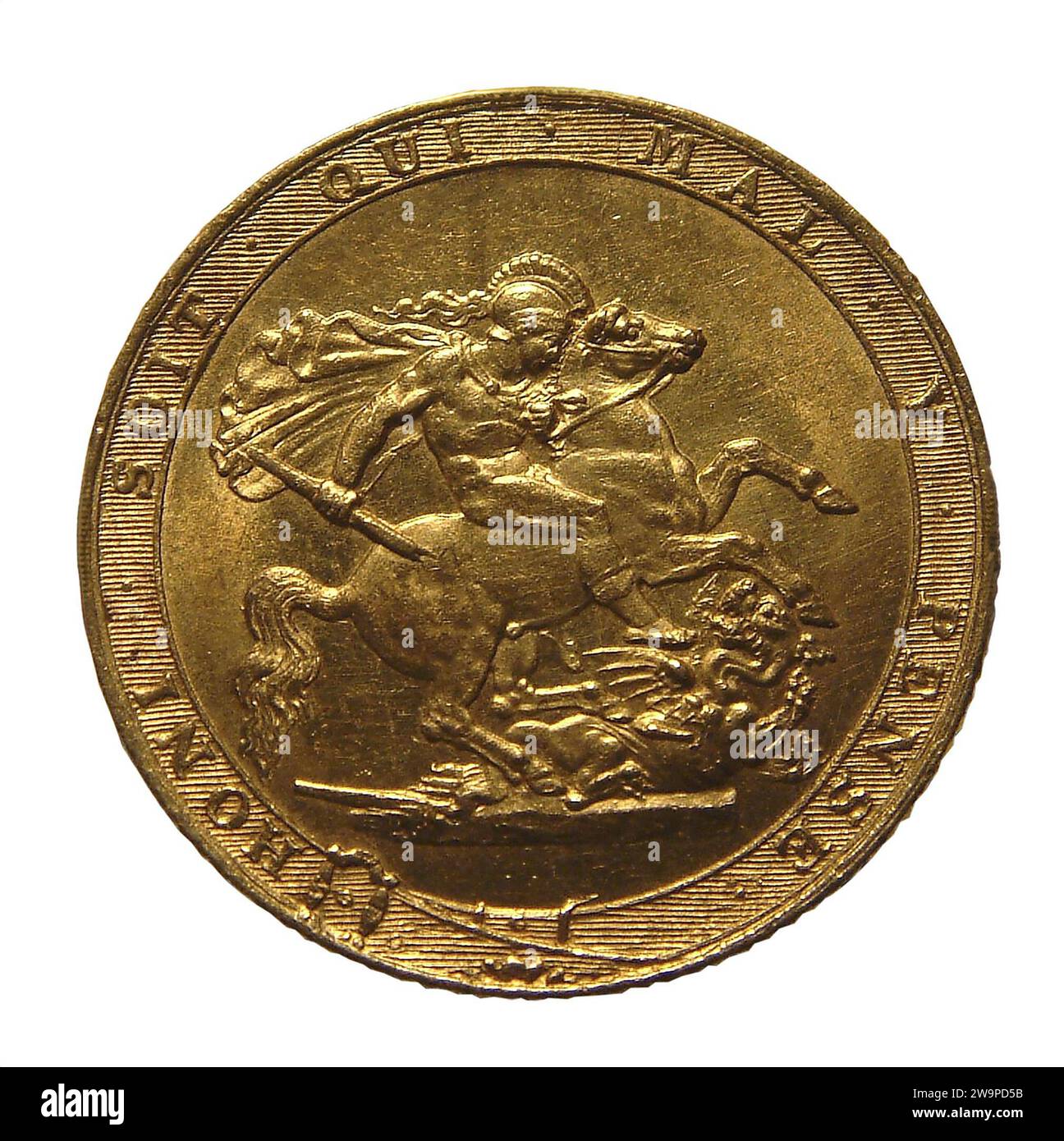 Benedetto Pistrucci. Un souverain d'or George III de 1817 avec un dessin du graveur italien Benedetto Pistrucci (1783-1855) Banque D'Images