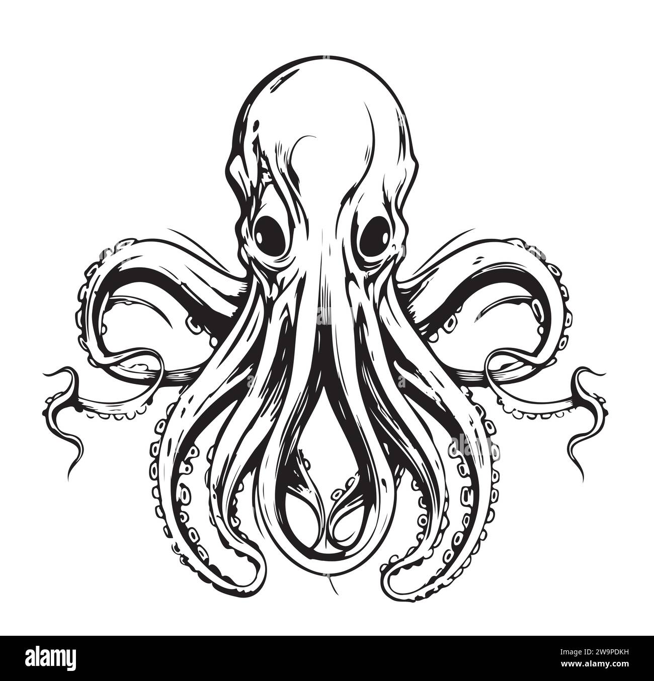 Octopus. Gravé à la main dessiné dans le vieux croquis, créature vintage. Nautique ou marin, monstre. Animal dans l'océan. Modèle pour logos, étiquettes et emblèmes. Illustration de Vecteur