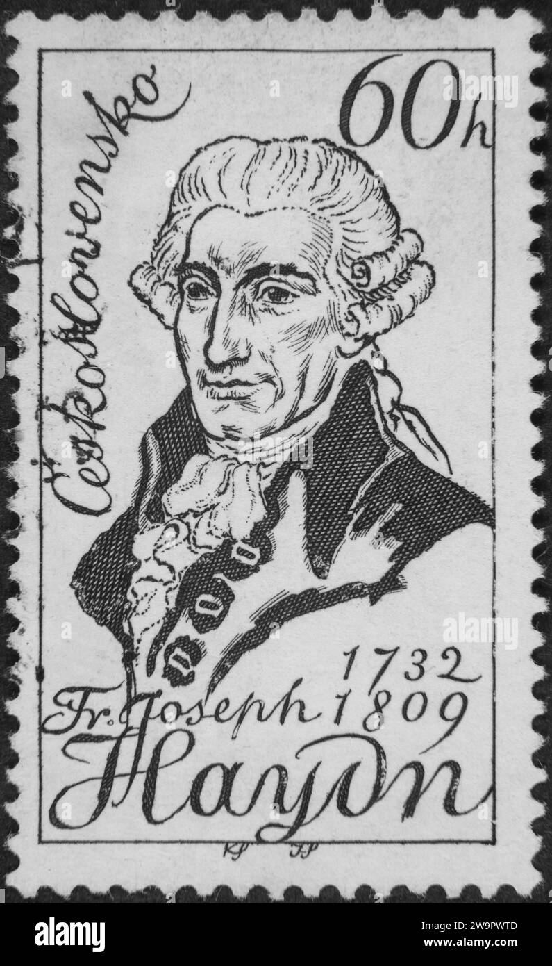Joseph Haydn, 1732 ans, 1809, compositeur et musicien autrichien, portrait sur un timbre-poste tchécoslovaque Banque D'Images