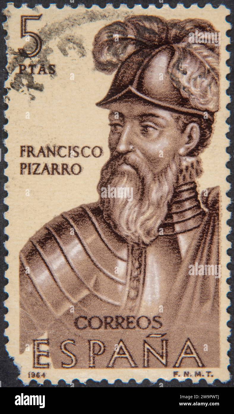 Francisco Pizarro Gonzalez, 1476, 1541, conquistador espagnol qui a conquis le royaume des Incas, portrait sur un poste espagnol stam Banque D'Images