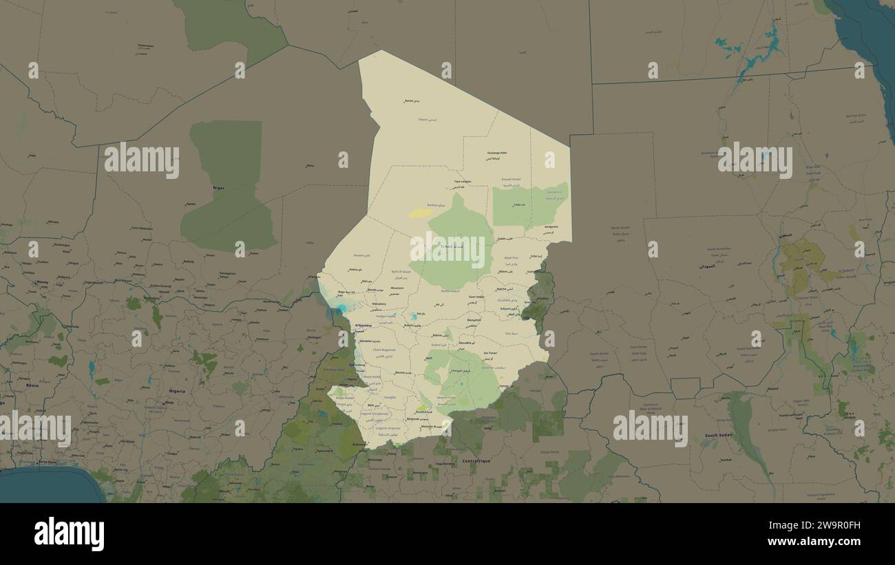 Tchad mis en évidence sur une carte topographique de style OSM Humanitarian Banque D'Images