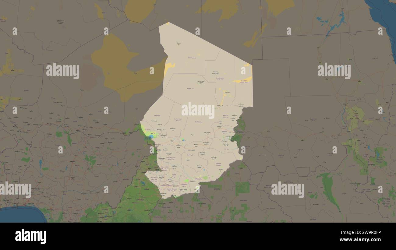 Tchad mis en évidence sur une carte topographique de style OSM standard Banque D'Images