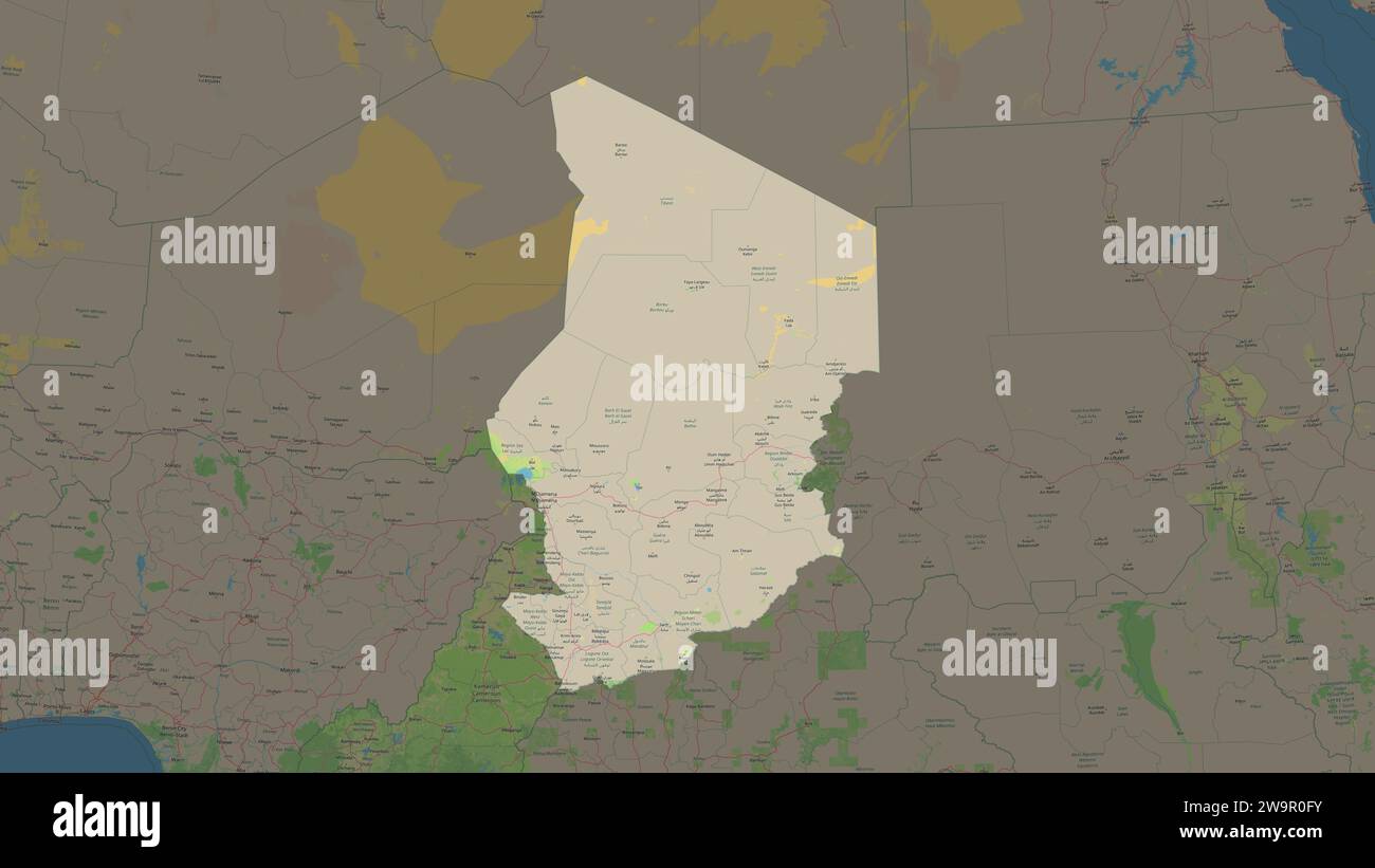 Tchad mis en évidence sur une carte topographique de style OSM Allemagne Banque D'Images