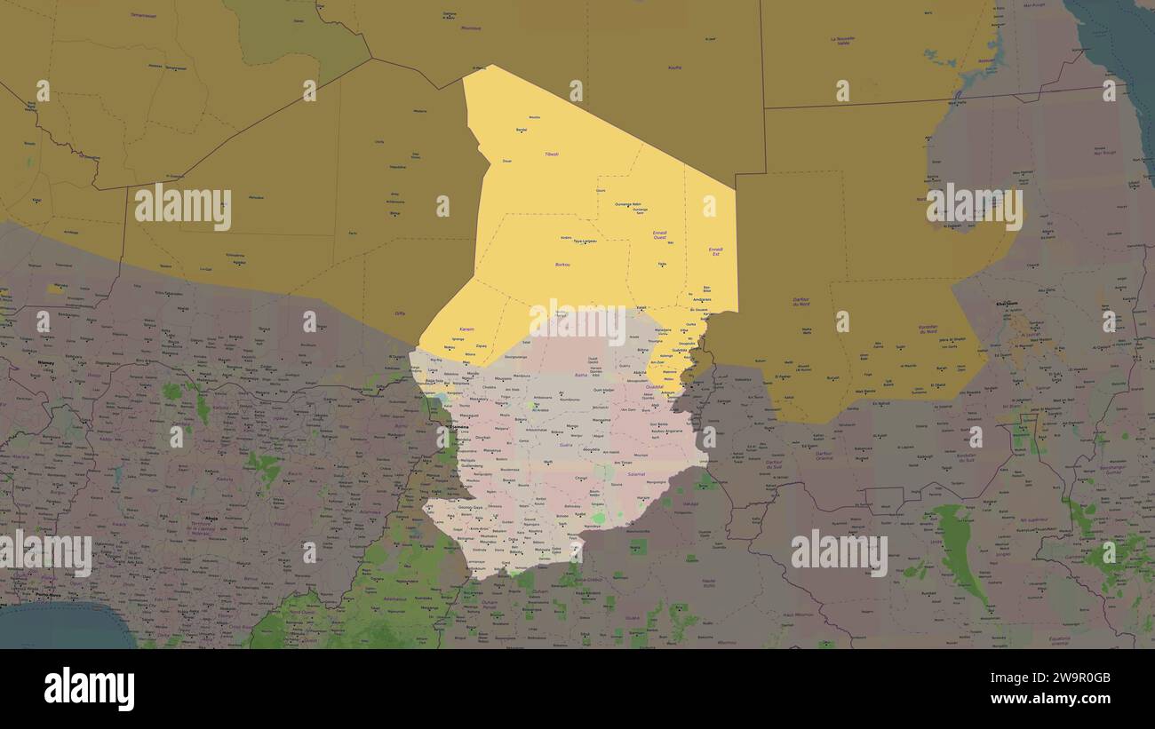 Tchad mis en évidence sur une carte topographique de style OSM France Banque D'Images