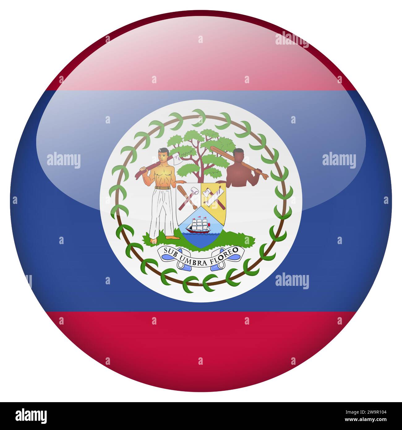 Bouton du drapeau Belize. Bouton de drapeau de cercle de Belize isolé sur fond blanc Illustration de Vecteur