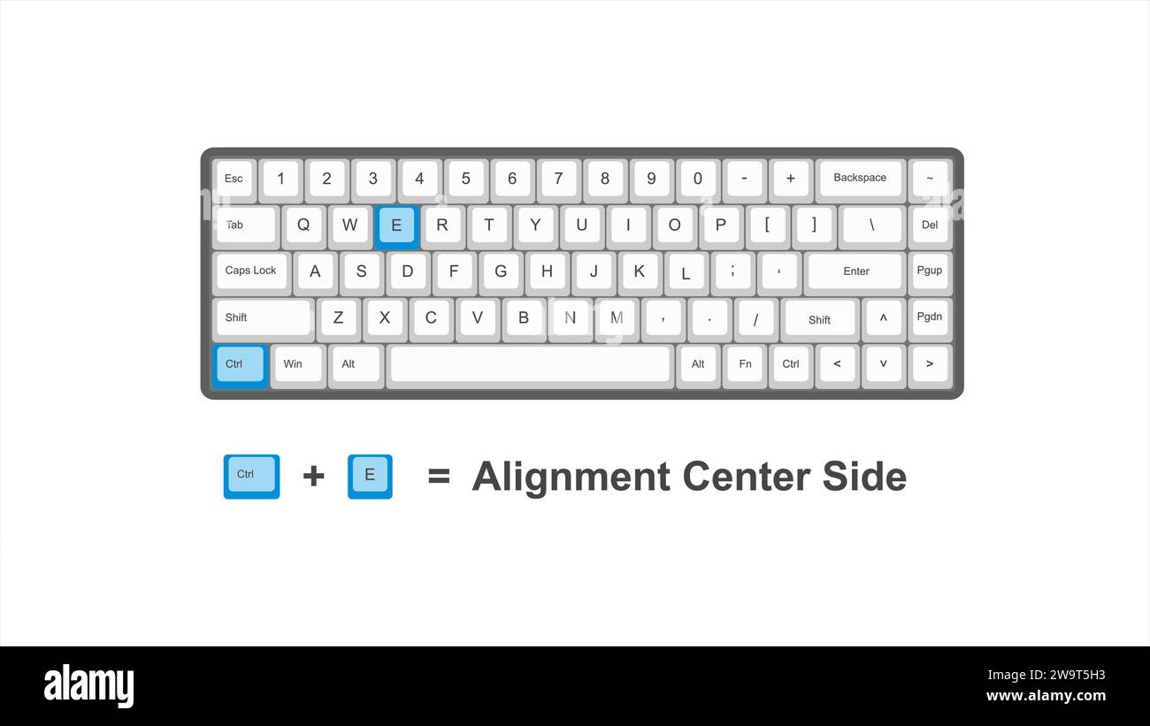 Vector control CTRL E alignement des raccourcis clavier du centre - fenêtres avec clavier illustration blanche et bleue et fond transparent isolé chaud Illustration de Vecteur