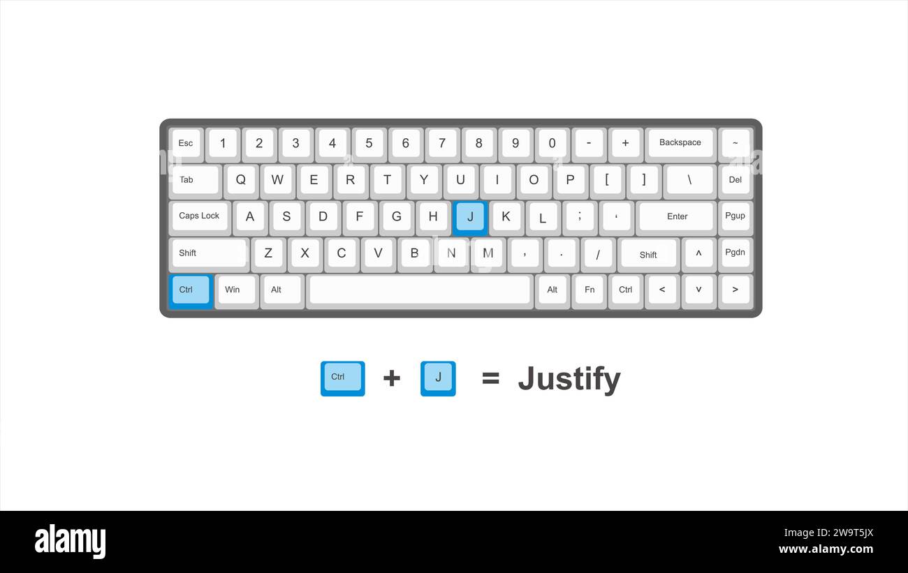 Vector control + J = justifier - raccourcis clavier - fenêtres avec clavier blanc et bleu illustration et fond transparent isolé Hotk Illustration de Vecteur