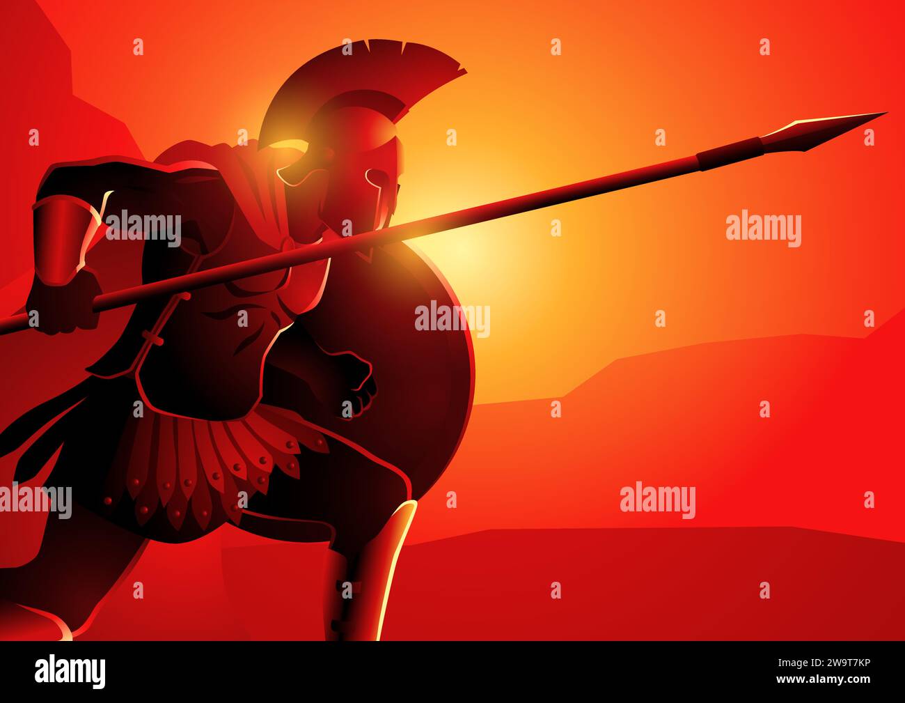 Illustration vectorielle de l'ancien guerrier grec en position prête à combattre, Achille, était un héros de la guerre de Troie Illustration de Vecteur