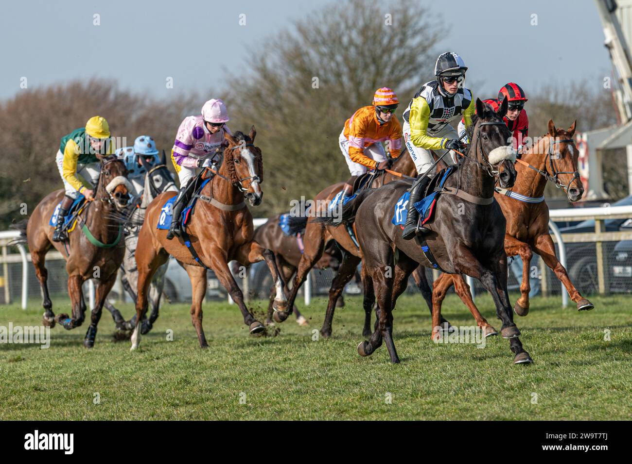 Petrossian en tête du peloton à Wincanton. Courir sur des haies sous le jockey Harry Cobden Banque D'Images