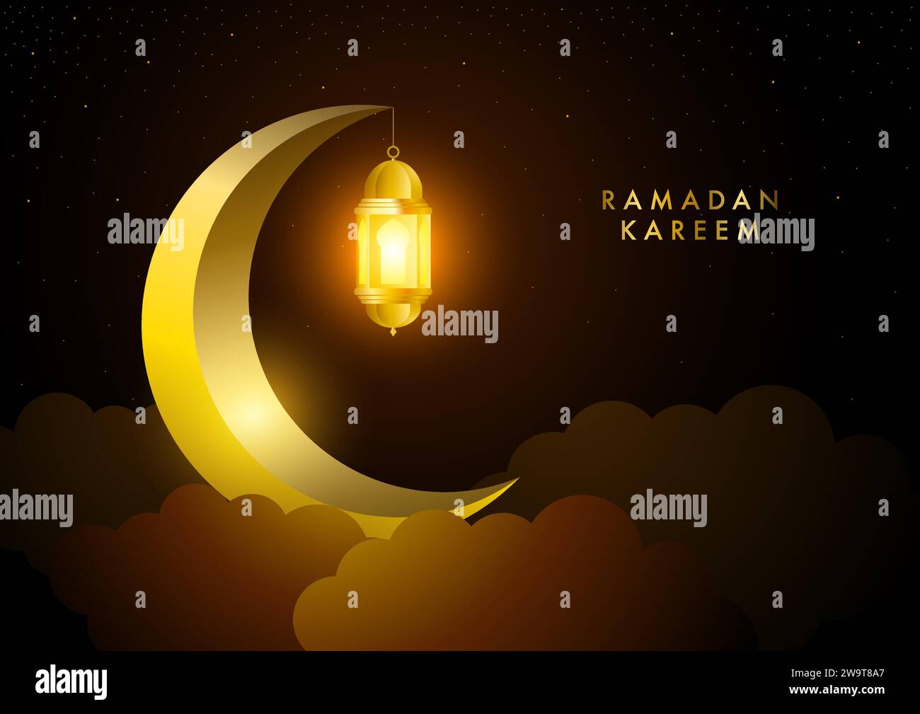 Croissant d'or lune et lanterne pour carte de voeux islamique, illustration vectorielle de fond de Ramadan Illustration de Vecteur