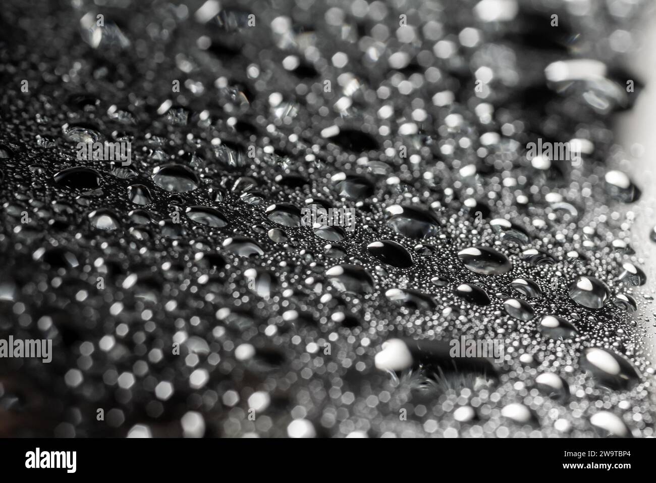 Gouttes d'eau sur un fond de couleur. Focus sélectif. Gris. Banque D'Images