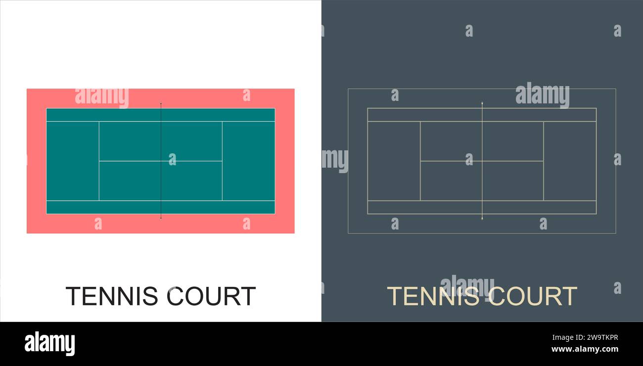 Vector tennis court moderne modèle de ligne minimaliste Wireframe Illustration de Vecteur