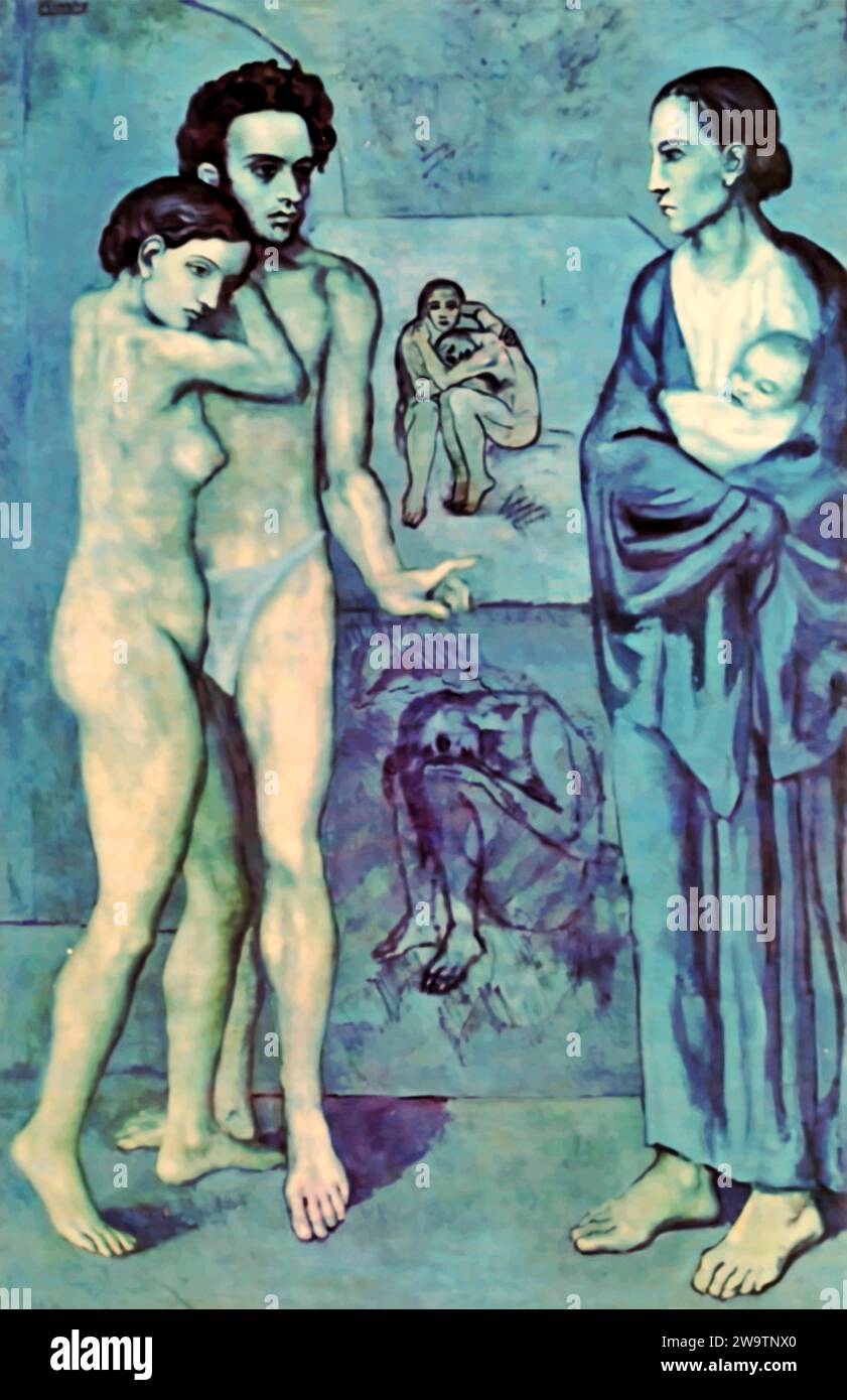 La vie, 1903 (peinture) de l'artiste Picasso, Pablo (1881-1973) Espagnol. Illustration de Vecteur