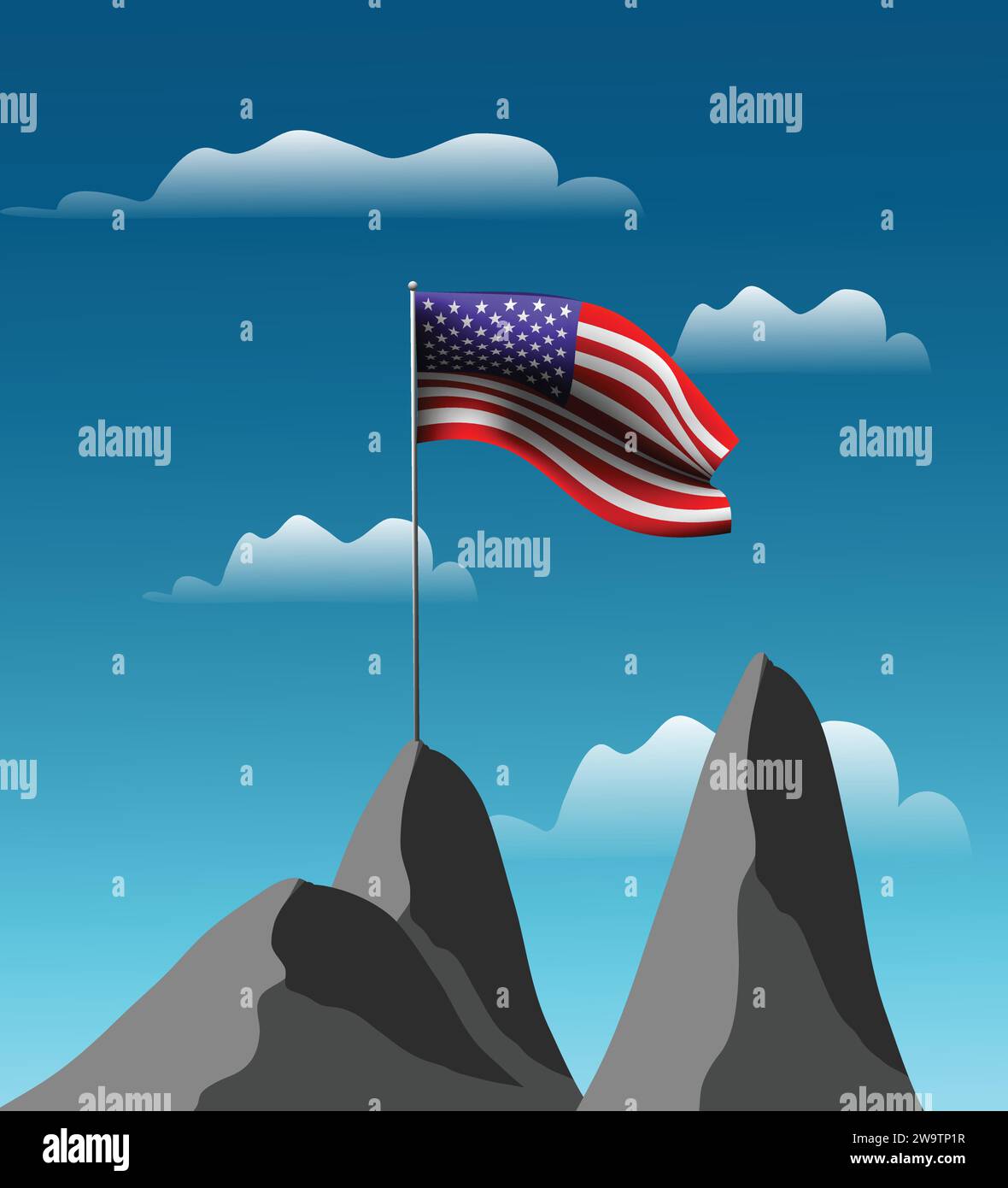 ILLUSTRATION DU DRAPEAU DES ÉTATS-UNIS AU SOMMET D'UNE MONTAGNE Illustration de Vecteur