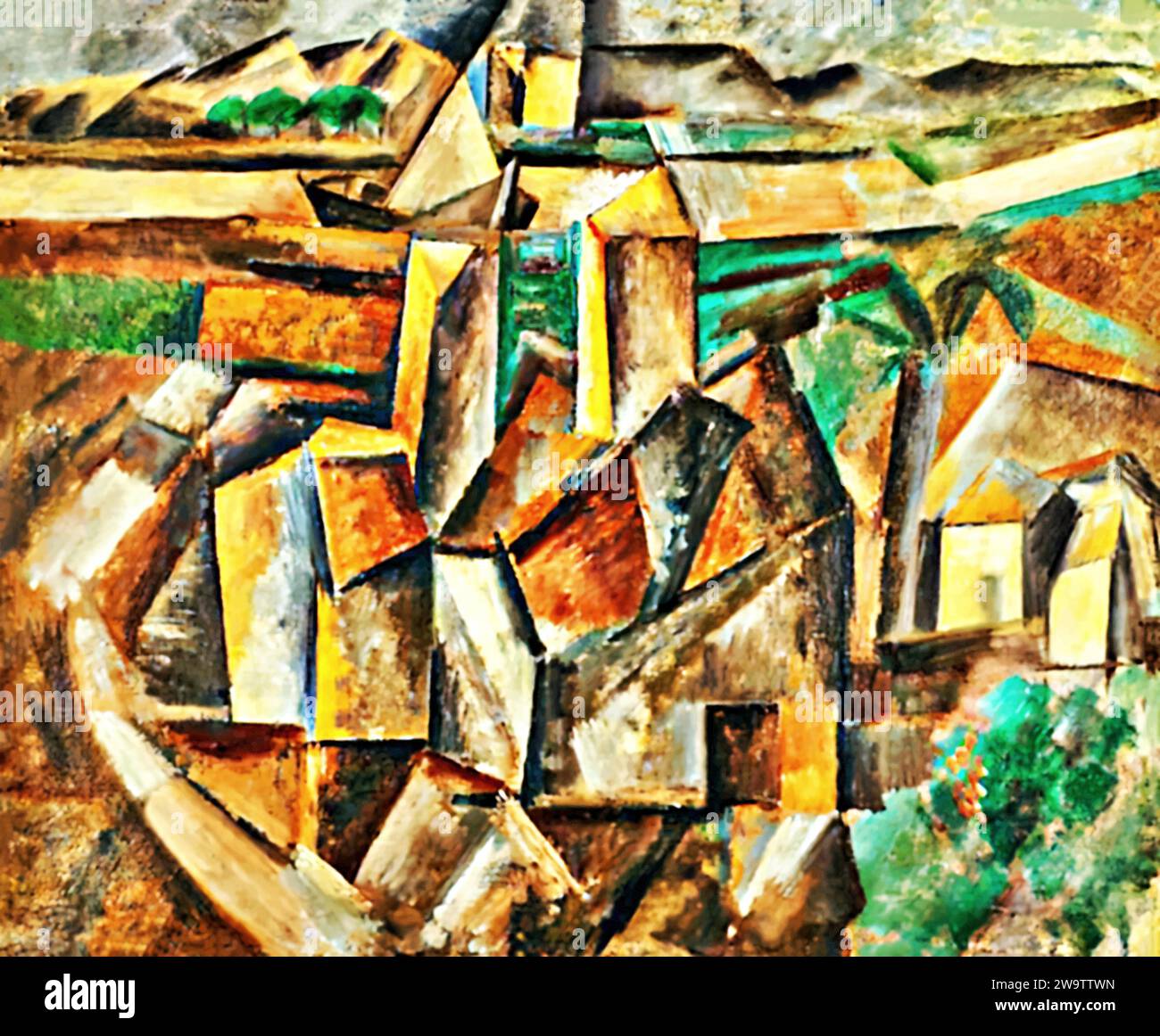 Le moulin à huile, 1909 (peinture) de l'artiste Picasso, Pablo (1881-1973) / Espagnol. Illustration de Vecteur