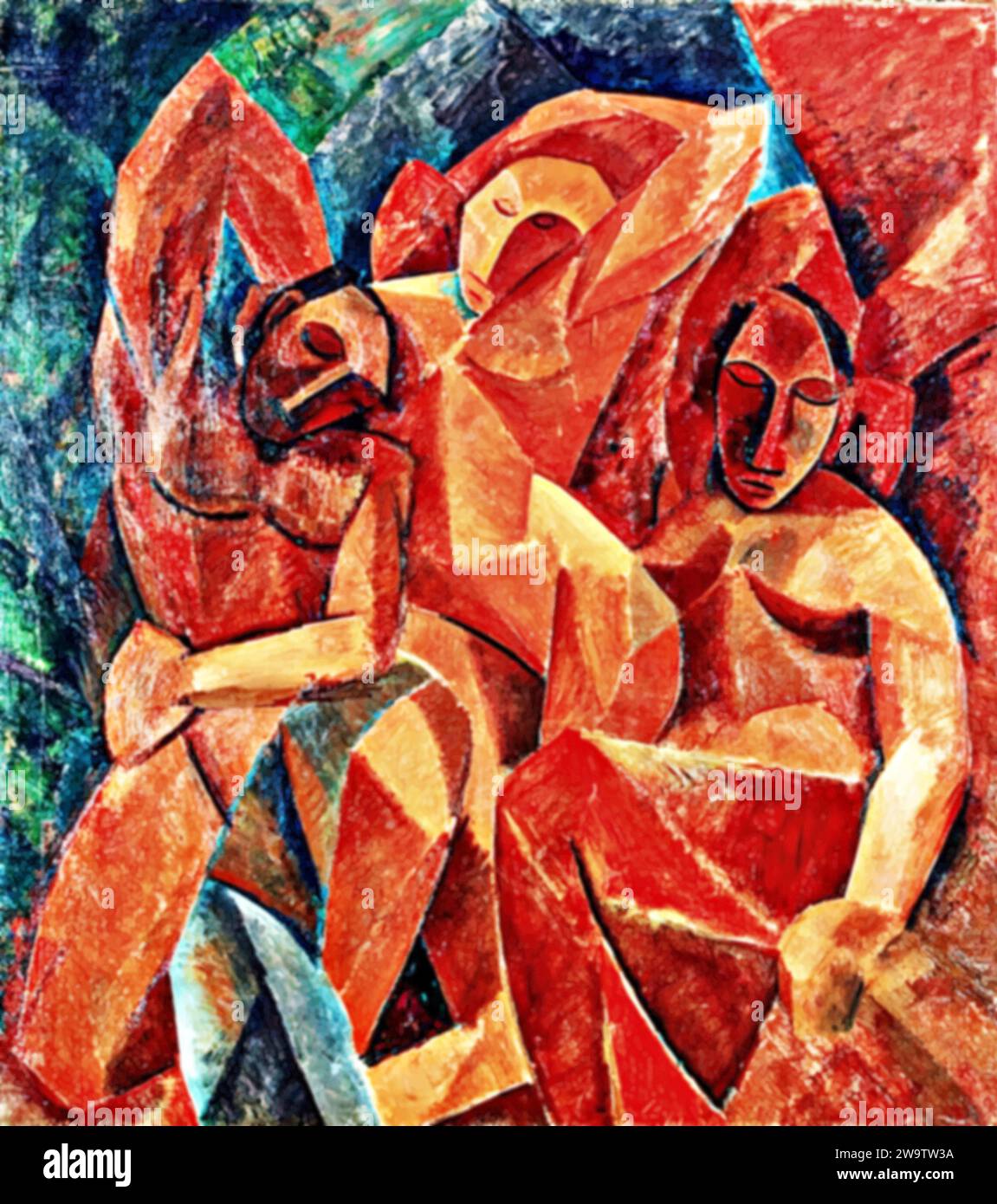 Trois femmes, 1908-9 (peinture) de l'artiste Picasso, Pablo (1881-1973) / Espagnol. Illustration de Vecteur