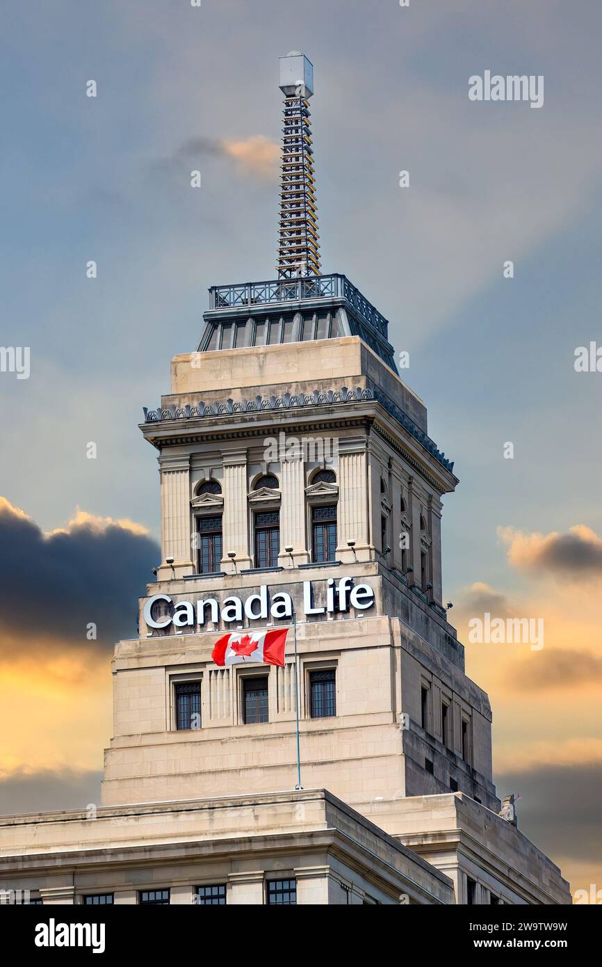 Toronto, Ontario, Canada-22 mars 2020 : Détails de l'immeuble Canada Life sur University Avenue. Le monument est une attraction touristique majeure et une partie de Banque D'Images