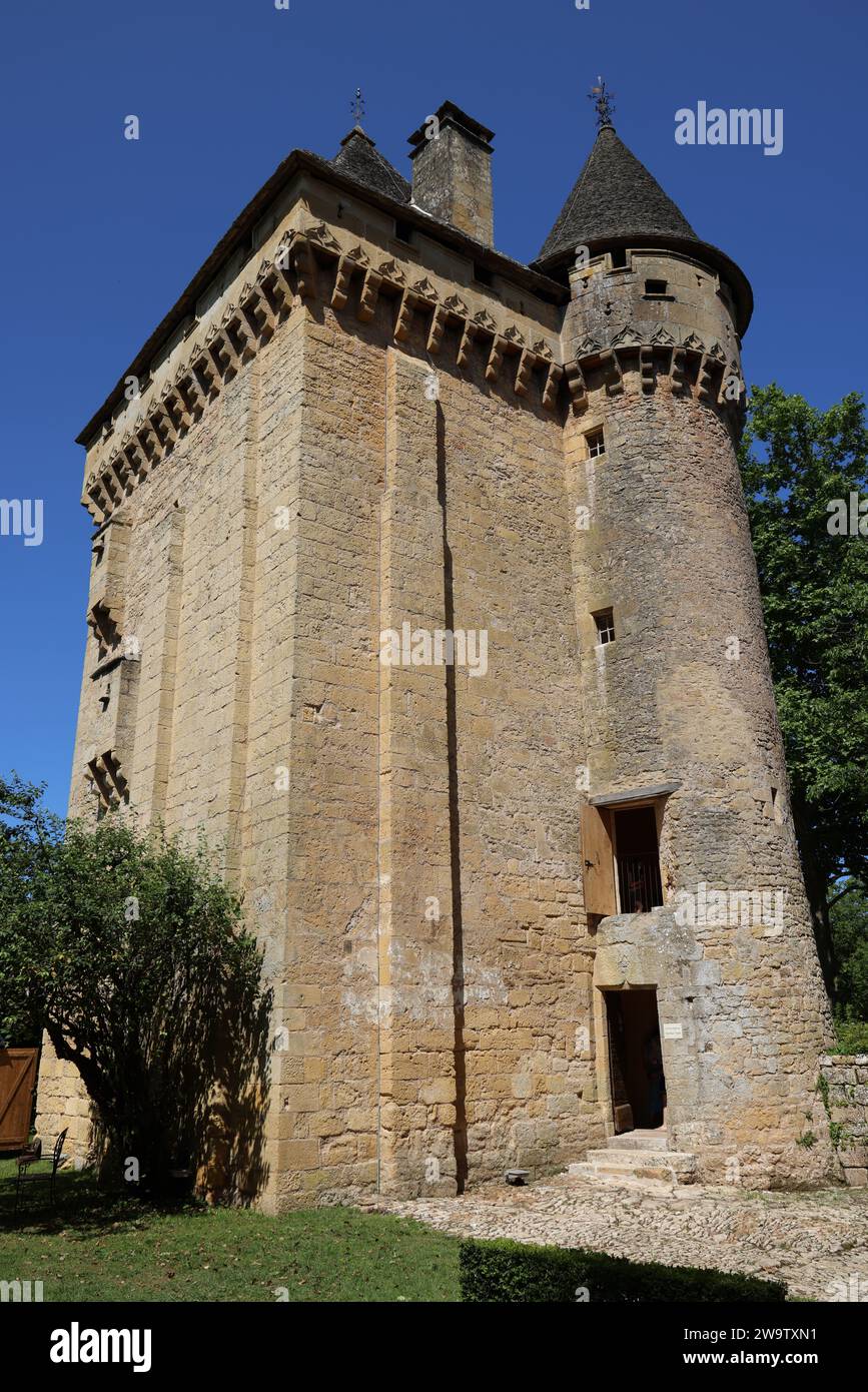 Manoir de la salle (15e siècle) à Saint-Léon-sur-Vézère. Composé d'un manoir et d'un donjon carré avec une tour d'angle, le Manoir de la salle est situé Banque D'Images