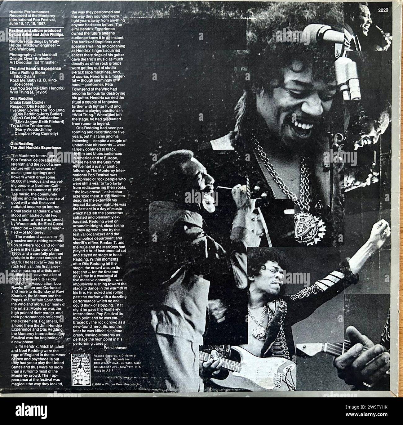 Pochettes d'album Vintage Record, Portrait of Jimi Hendrix, Otis Redding, album live, musique rock des années 1960 Banque D'Images