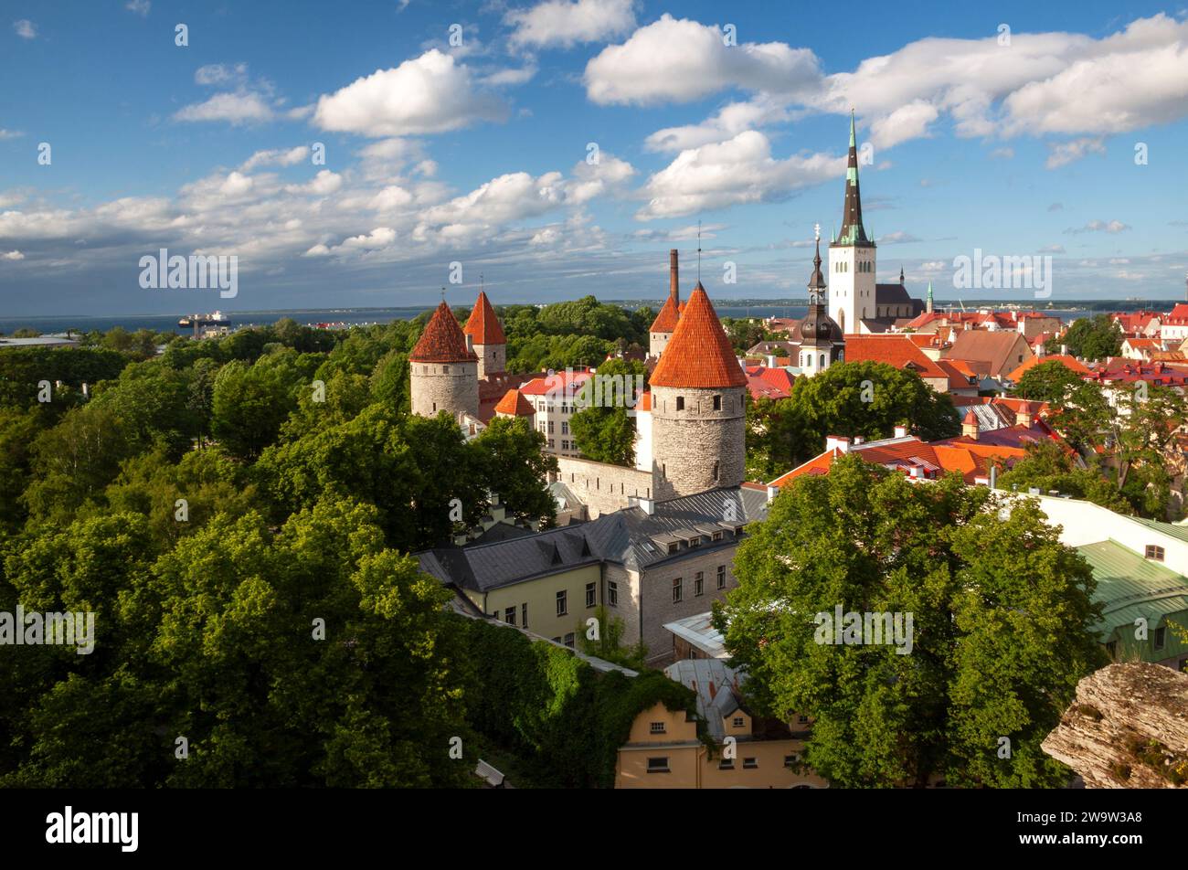 Vue de la vieille ville médiévale depuis la colline de Toompea à Tallinn en Estonie en Europe de l'est Banque D'Images