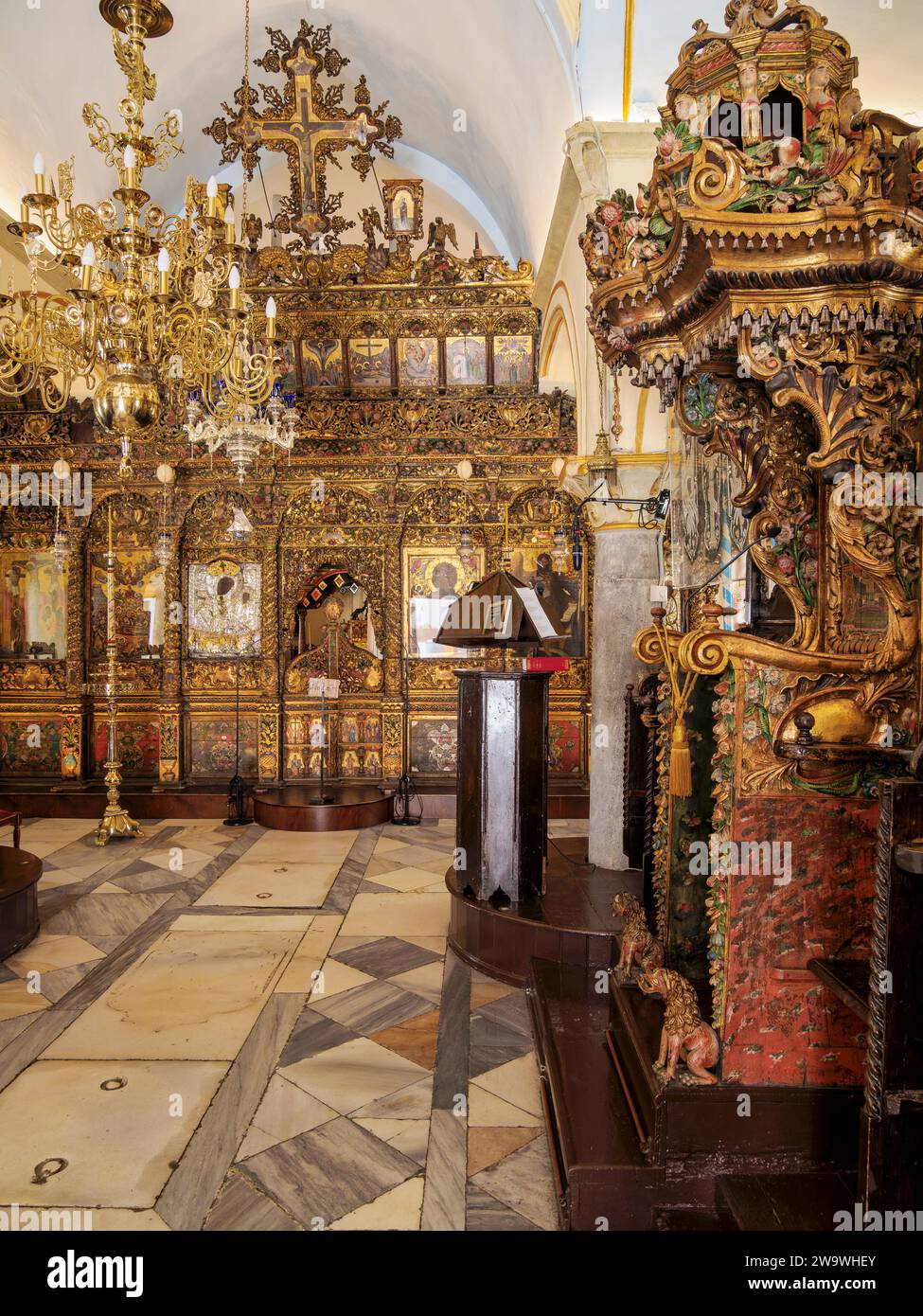 Monastère de Tourliani, intérieur, Ano Mera, île de Mykonos, Cyclades, Grèce Banque D'Images Monastère de Tourliani, intérieur, Ano Mera, île de Mykonos, Cyclades, Grèce Banque D'Images