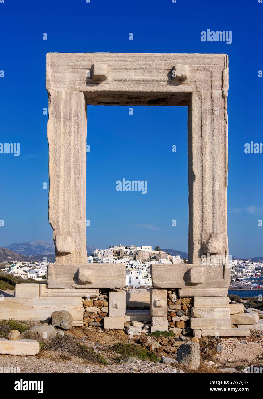 Temple d'Apollon, Chora, ville de Naxos, île de Naxos, Cyclades, Grèce Banque D'Images