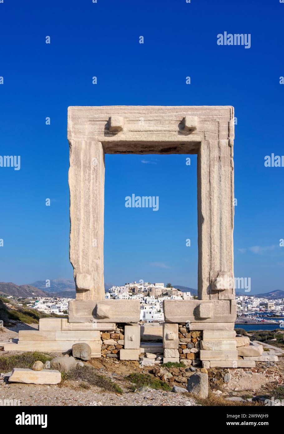 Temple d'Apollon, Chora, ville de Naxos, île de Naxos, Cyclades, Grèce Banque D'Images