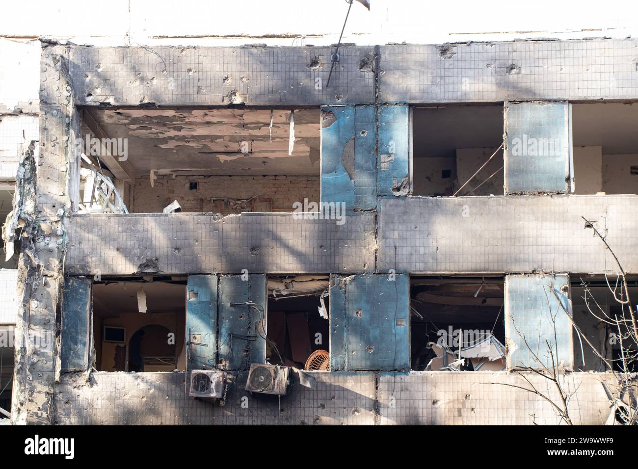 Une maternité détruite par un missile russe dans la ville de Dnepr en Ukraine 12/29/2023 lors d'une attaque massive de missiles, guerre en Ukraine Banque D'Images