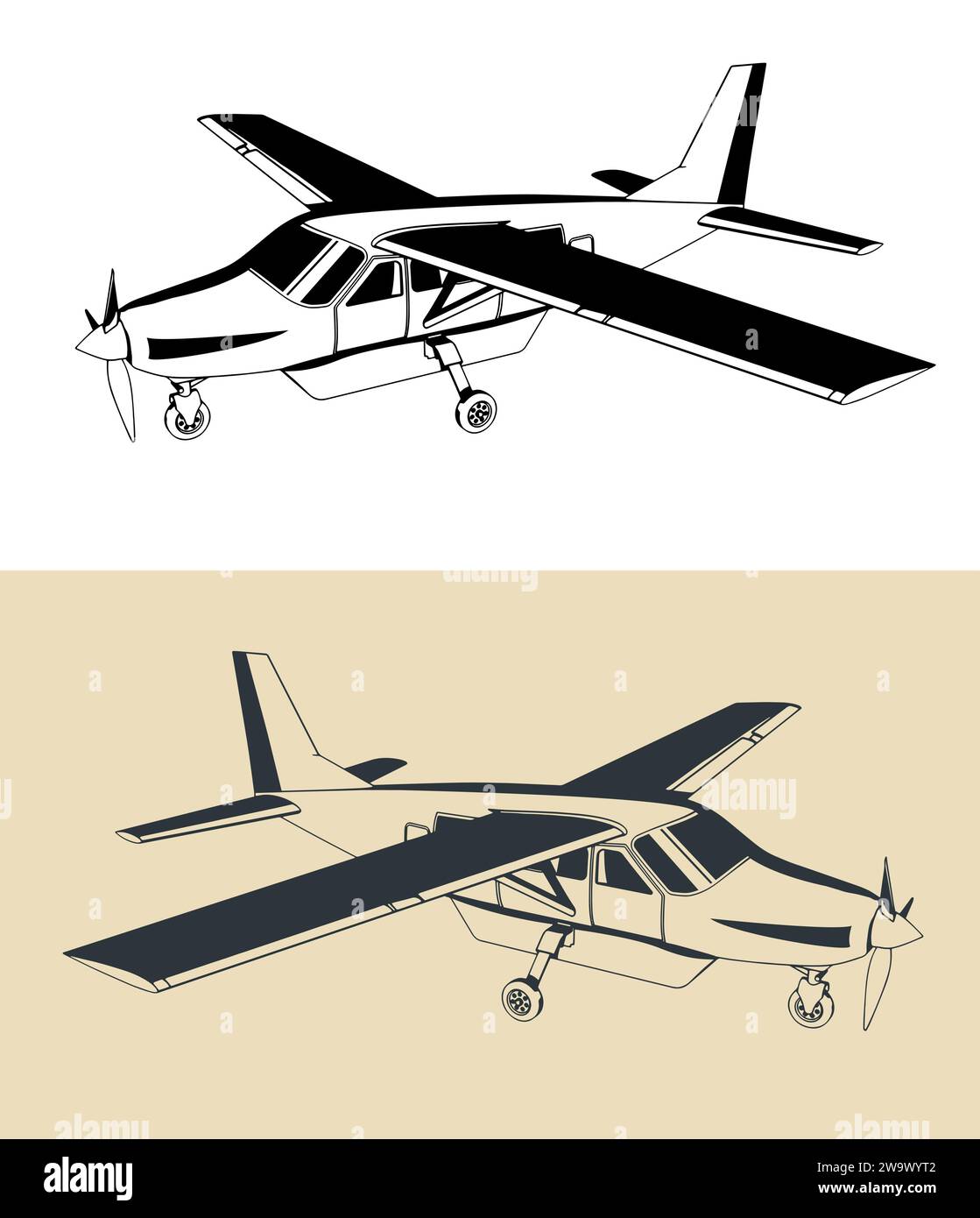 Illustrations vectorielles stylisées d'un avion à turbopropulseur monomoteur léger Illustration de Vecteur