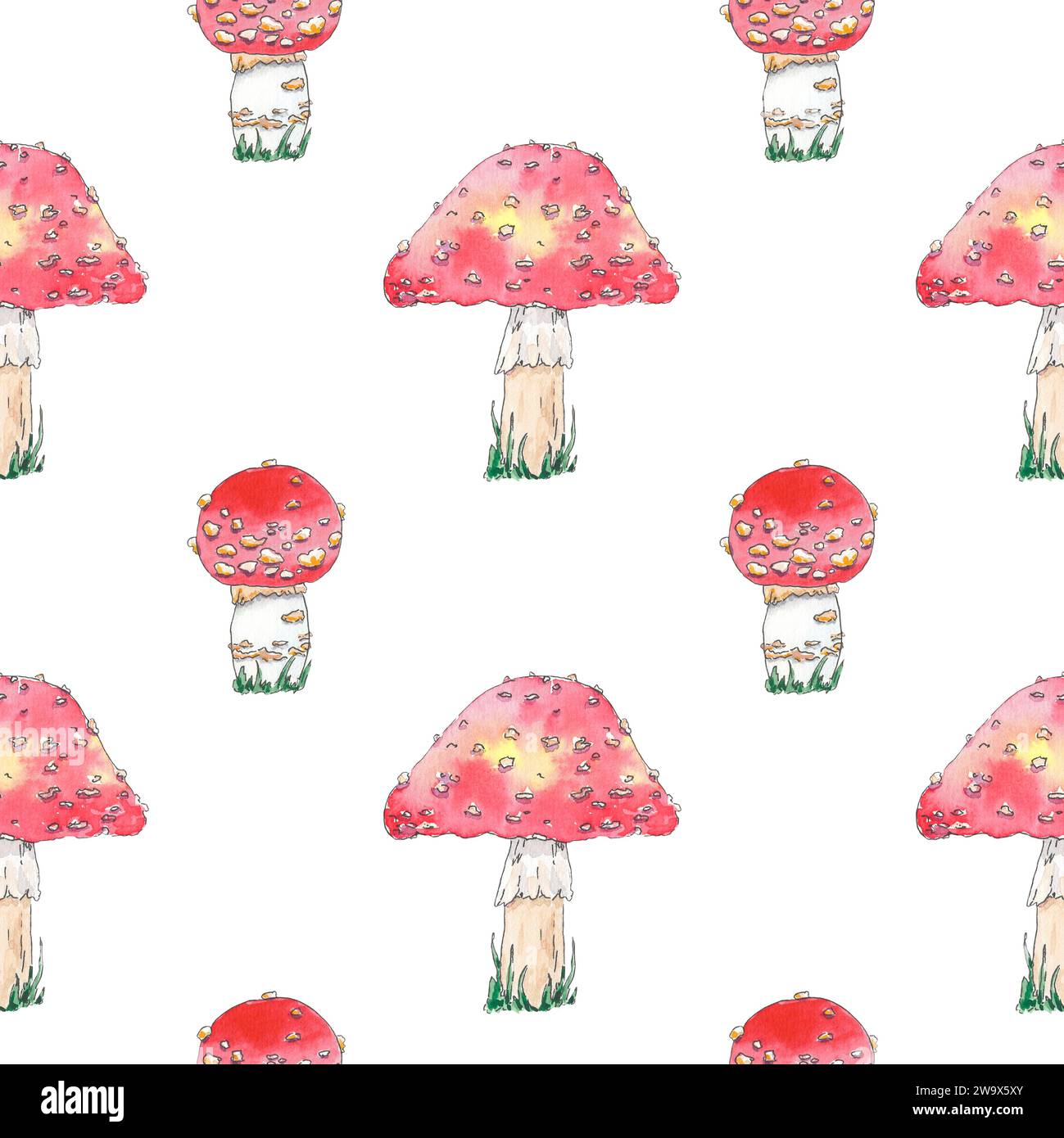 Mashrooms à l'aquarelle mouche modèle sans couture agaric dessiné à la main dans un style botanique. Art de la nature pour affiche de conception, papier peint, textile, fond Banque D'Images Mashrooms à l'aquarelle mouche modèle sans couture agaric dessiné à la main dans un style botanique. Art de la nature pour affiche de conception, papier peint, textile, fond Banque D'Images