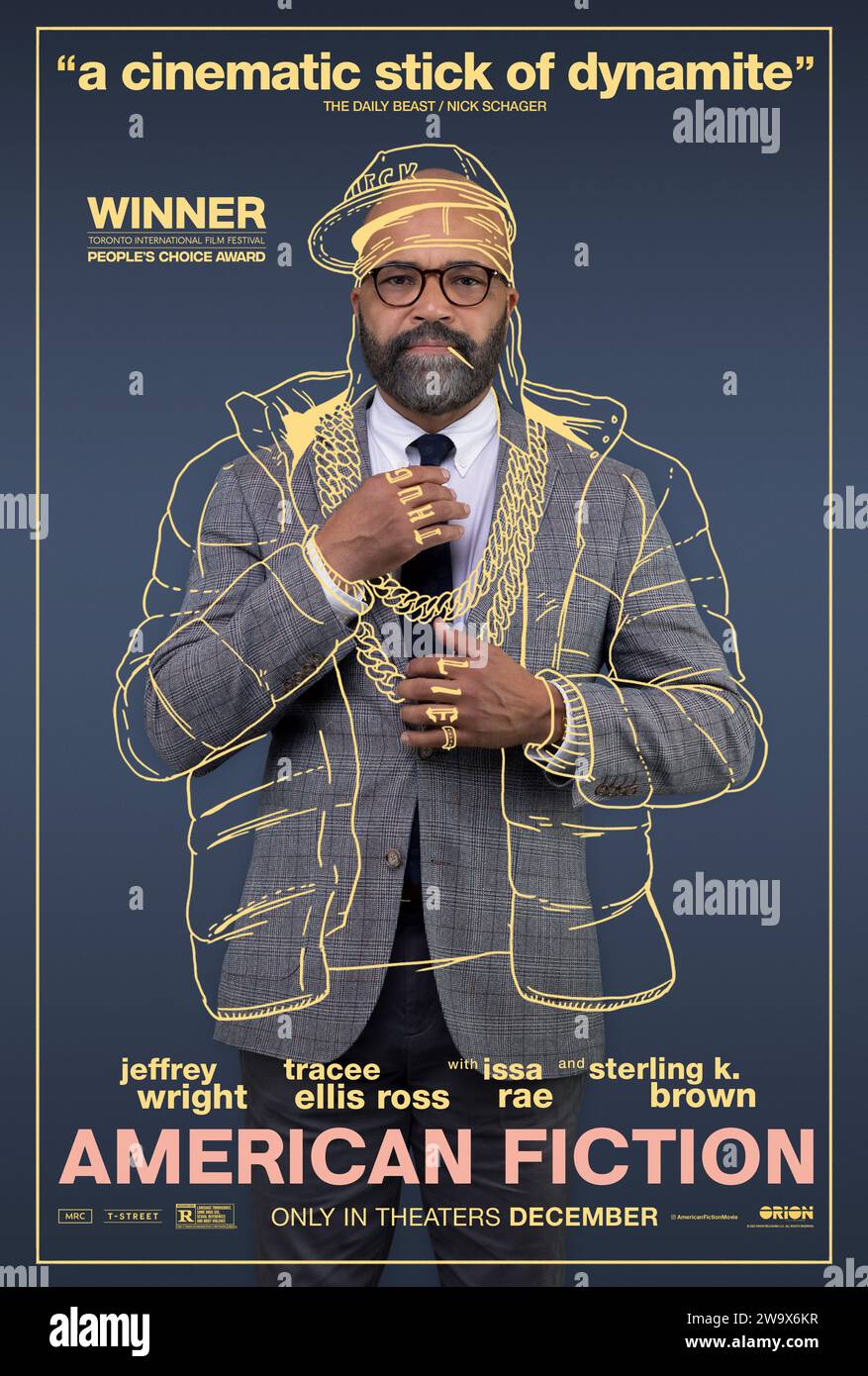 American Fiction (2023) réalisé par Cord Jefferson et mettant en vedette Jeffrey Wright, Tracee Ellis Ross et John Ortiz. Un romancier qui en a marre de l'establishment qui profite des divertissements dits « noirs » utilise un pseudonyme pour écrire un livre qui le propulse au cœur de l'hypocrisie et de la folie qu'il prétend dédaigner. Affiche US Advance ***USAGE ÉDITORIAL SEULEMENT***. Crédit : BFA / Amazon MGM Studios Banque D'Images