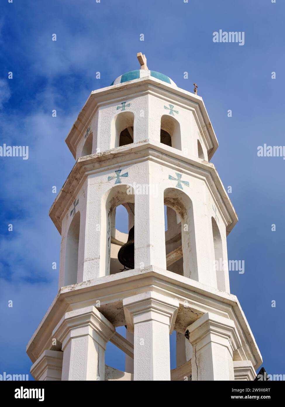 Clocher de la Sainte Eglise de la Dormition de la Vierge et Saint George et St. Spyridon, Ano Vathy, Samos Town, Samos Island, Nord de la mer Égée, Greec Banque D'Images