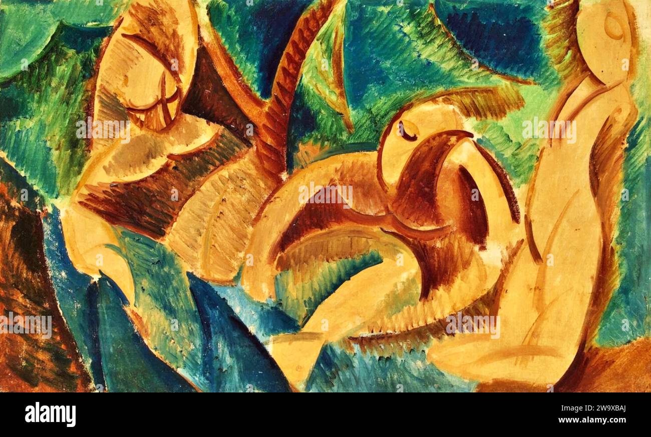 Baignade, 1908 (peinture) de l'artiste Picasso, Pablo (1881-1973) Espagnol. Illustration de Vecteur