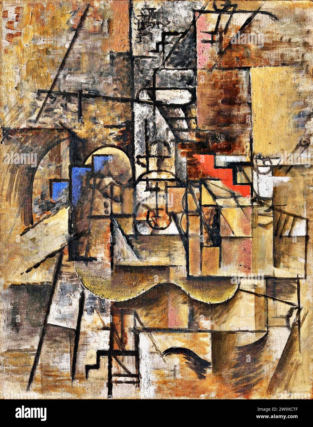 Guitare et verre, 1911 (peinture) de l'artiste Picasso, Pablo (1881-1973) Espagnol. Illustration de Vecteur