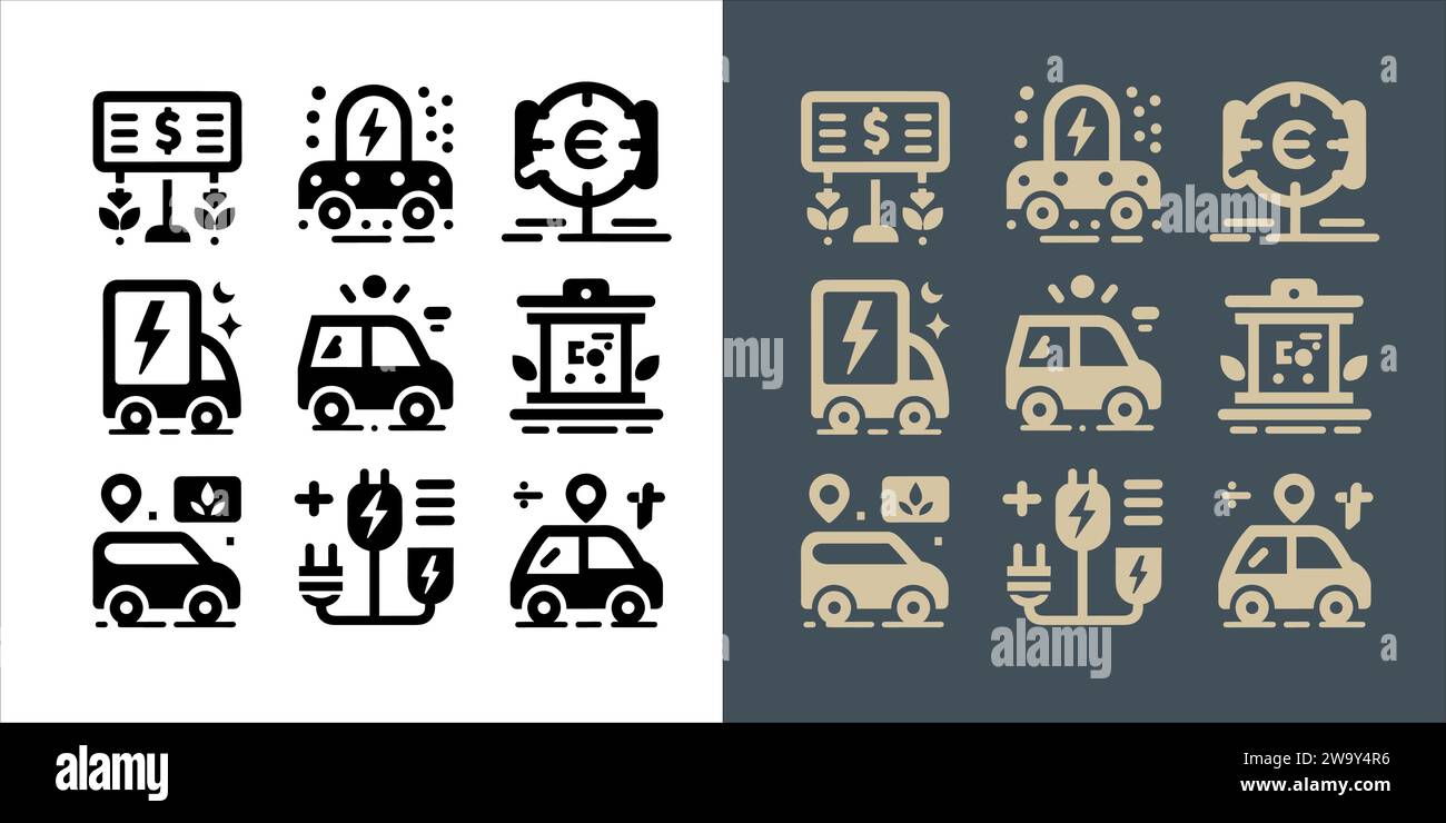 Véhicule électrique vectoriel. jeu d'icônes de voiture avec station de charge et batterie Illustration de Vecteur Véhicule électrique vectoriel. jeu d'icônes de voiture avec station de charge et batterie Illustration de Vecteur